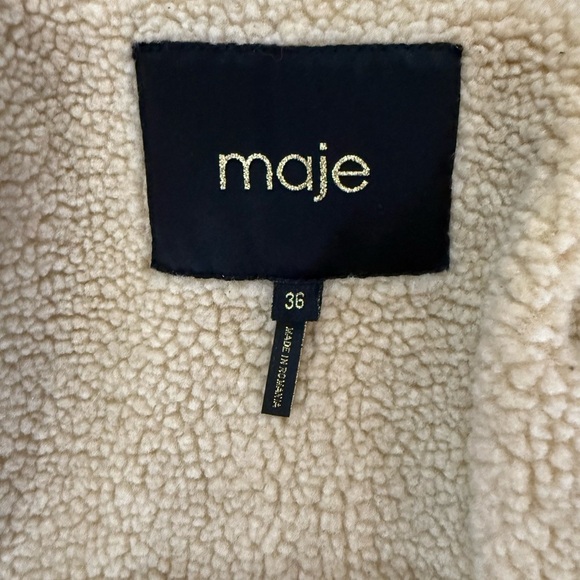 Maje Black Hooded Coat with Lambskin Leather trim, Size 36 (US 4) - Picture 3 of 5